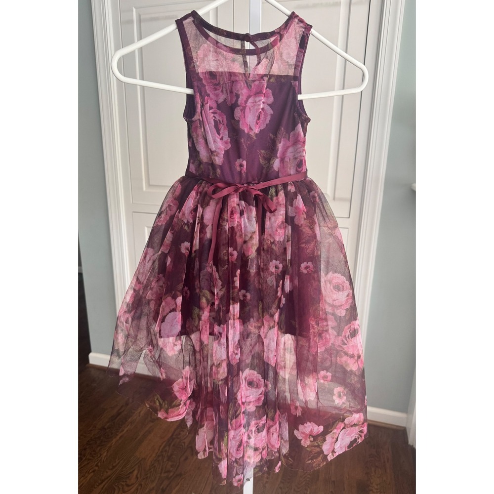 Zenzi Girls Purple‎ Pink Floral High Low Mesh Party Dress XS 4/5 Formal